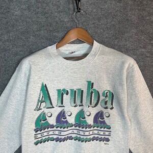 Tee Jays Aruba Dutch Antilles Graphic Sweatshirt Mens Medium Gray Sailboats